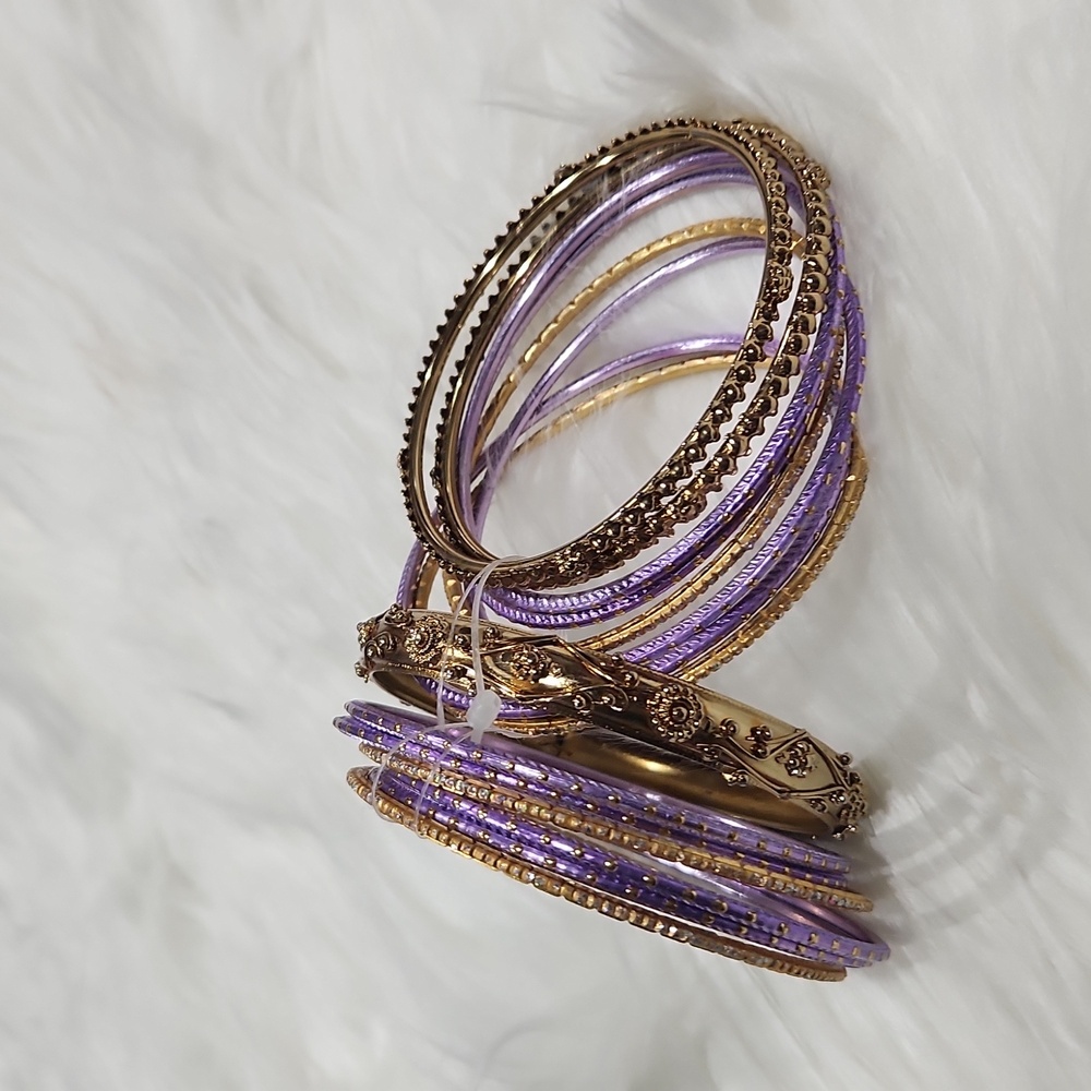 Gold and Purple Indian Bangle Bracelet Set